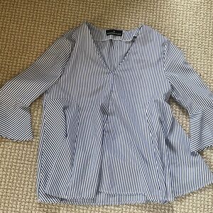 Pomander Place Navy and White Striped V-Neck Bell Sleeve Blouse Tuckernuck